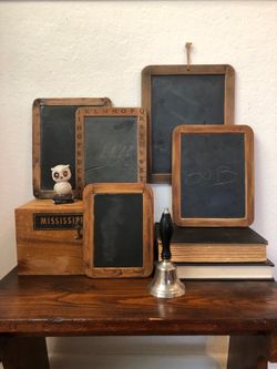 Collection of (5) Antique / Vintage Slate Schoolhouse Chalkboards Primitive Farmhouse Cottage