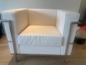 Hercules White Leather Armchair and Sofa with Chrome Frame