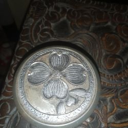 Antique Pewter 3 Leaf Clover Trinket Box , Old !!!