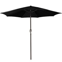 Blissun 9' Outdoor Patio Umbrella, Outdoor Table Umbrella, Yard Umbrella, Market Umbrella with 8 Sturdy Ribs, Push Button Tilt and Crank (Black) Light