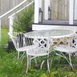 White Metal Chair Set /With Table 