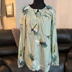 Women's Light Green Floral Peasant Blouse by a new day size L