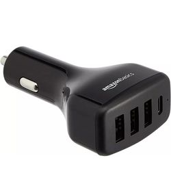 Amazon Basics 54W 4-Port USB Car Charger, with 1 USB-C (18W) Port with Power