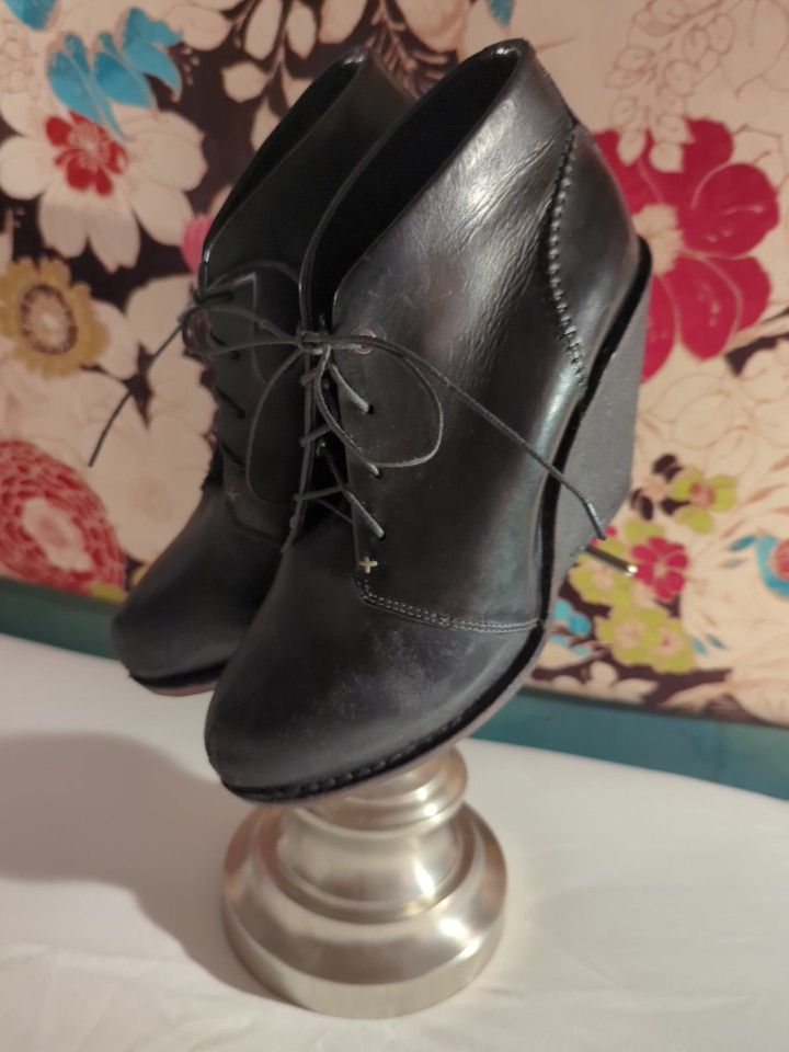 Rag & bone Blk Leather Platform Booties