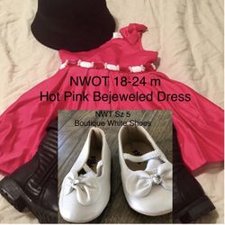 NWOT 18 m Boutique Hot Pink Dress & NWOT Sz 5 White Shoes