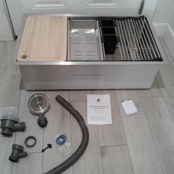 Workstation Kitchen Sink  33 W X 19 L