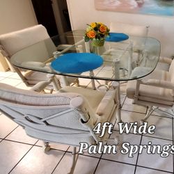 Dining Glass Table 4ft , 4 Top Quality Swivel, Roll Chairs - Palm Springs