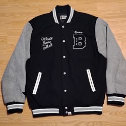 A Bathing Ape BAPE Jacket Letterman World Has Gone Mad Sz XXL (Fits Like XL