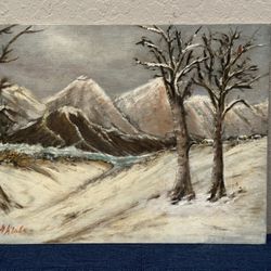 Midcentury Winter River Forest Landscape Oil Painting by A. Kisler?