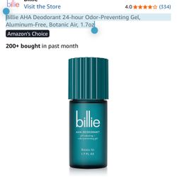 Billie AHA Deodorant 24-hour Odor-Preventing Gel, Aluminum-Free, Botanic Air, 1.7oz