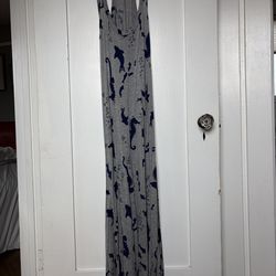 Fun Ocean Print Grey Racerback Maxi Dress Navy Sea Creatures Size S