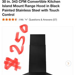 10PM o 90745 AKDY 30 in. 343 CFM Convertible Kitchen Island Mount Range Hood in Black Painted Stainless Steel with Touch Control