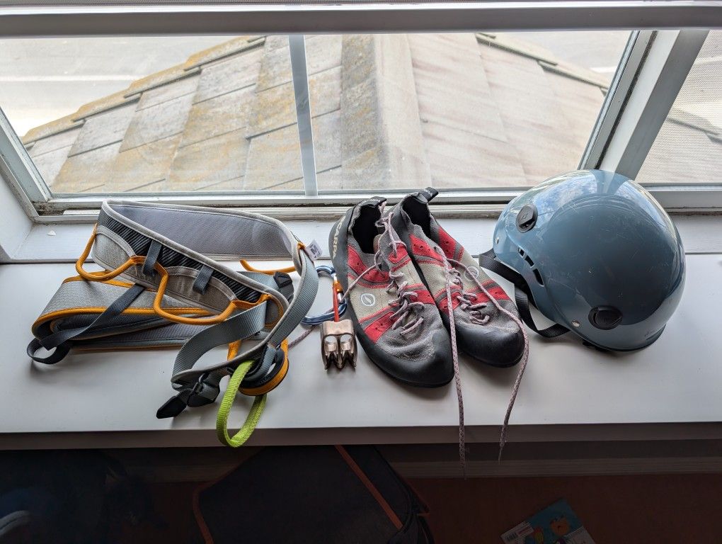 Climbing Gear - Shoes, Helmet, Harness, Belay Device