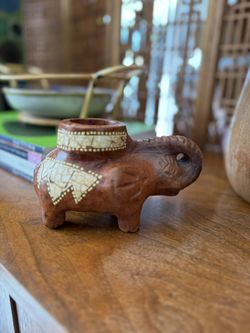 Vintage Candle Holder in the shape of a Clay Elephant
