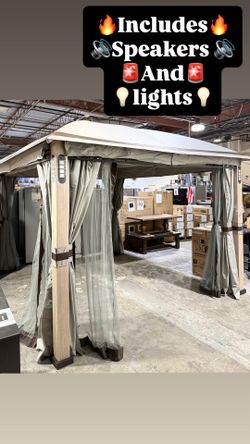 10-ft x 13-ft Gray Gazebo with Soft Top Roof (Screen Included)