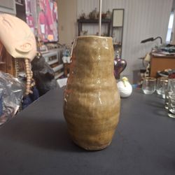 Vintage Signed Hoskin Studio Pottery Stoneware Vase - Ochre Brown, 8.75"H - Excellent Condition