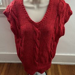 Vintage Carole Little Red Silk Blend Cable Knit Sweater Vest, size M