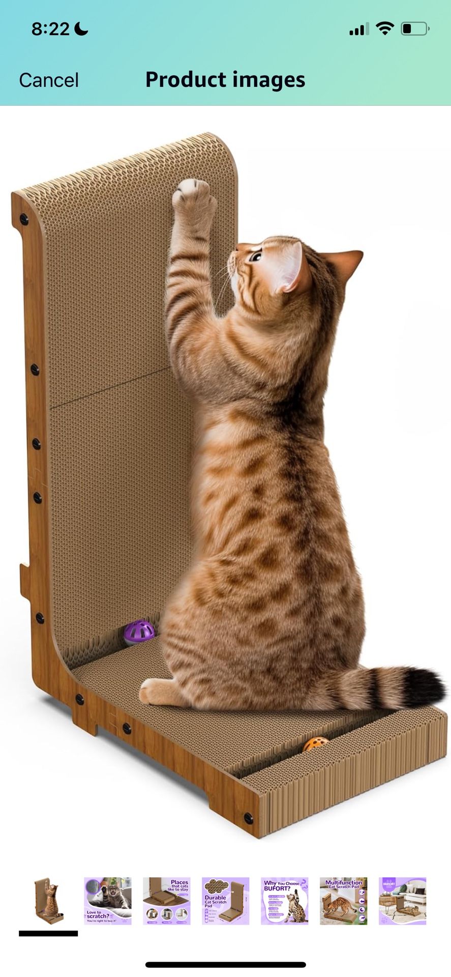 L Shape Cat Scratcher, 26.2 Inch Cat Scratchers for Indoor Cats, Protecting Furniture Cat Scratch Pad, Cardboard Cat Scratching with Ball Toy, Catnip,
