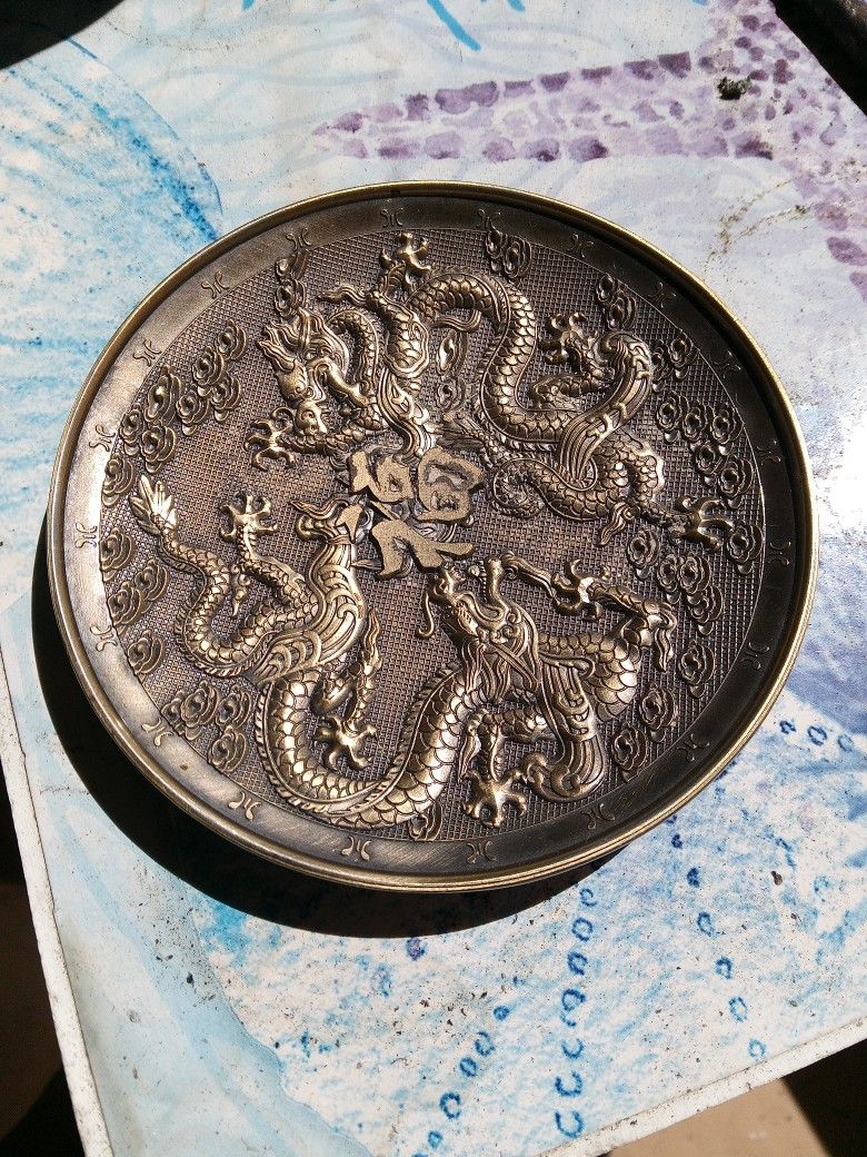 Oriental Dragon Brass Colored Tray.