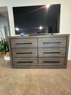 6-Drawer Wood Dresser Gray Brown Finish