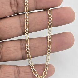 10kt Real Gold Solid Figaro Diamond Cut Bracelet 3.6 mm 8 inches