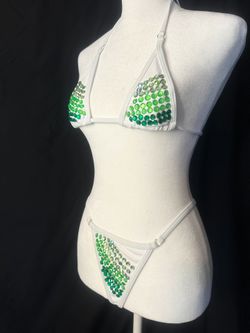 Green & White Bikini For Rave And Exotic Dancewear Pole Or Competition 