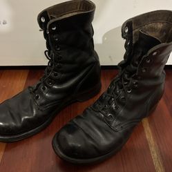 Vintage Military Surplus Black Leather GI Boots, Men’s Size 9