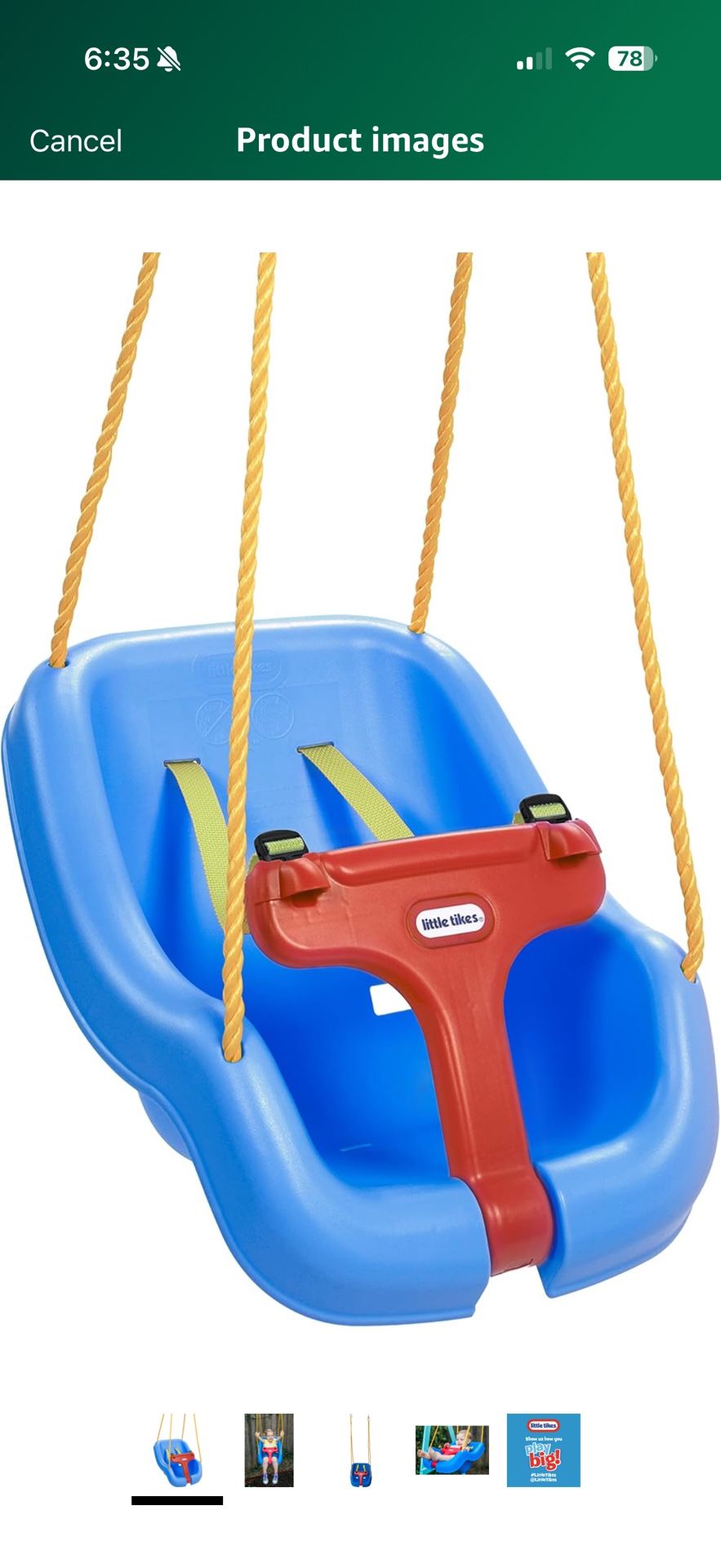 Little Tikes Snug 'n Secure Blue Swing with Adjustable Straps,