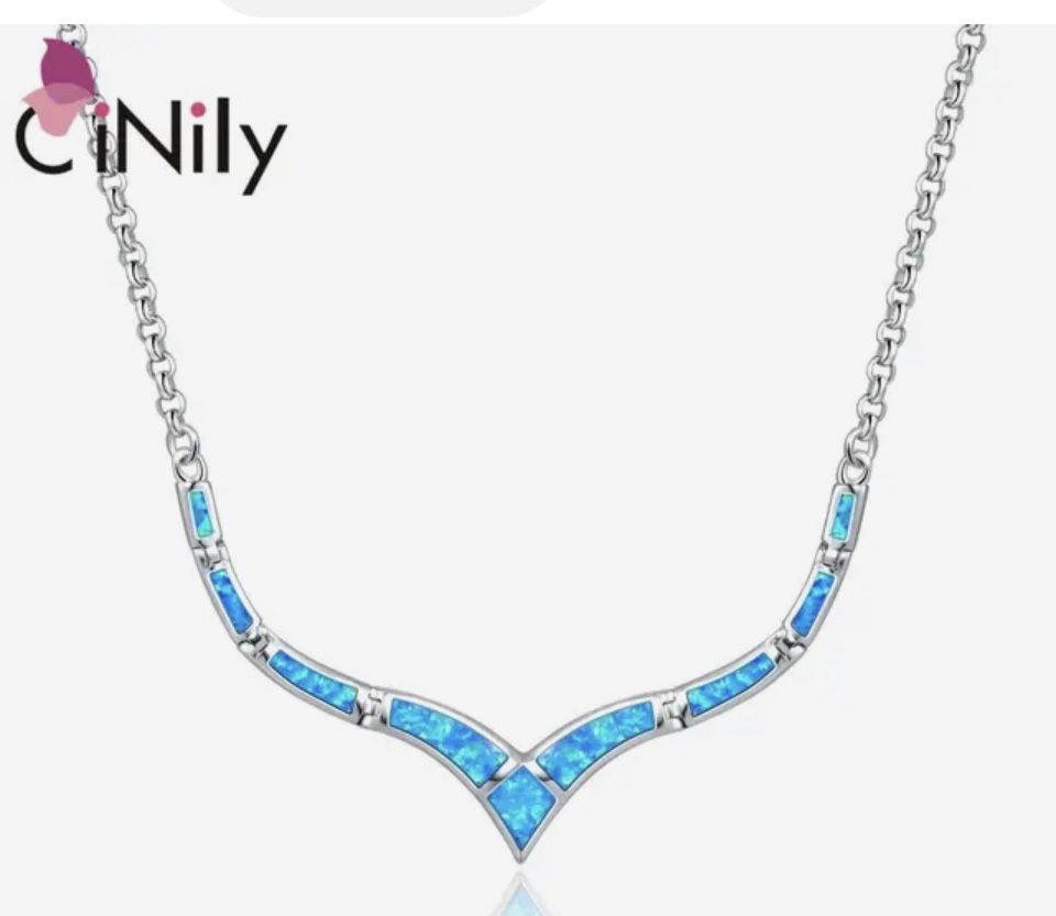 CiNily Ocean Blue Fire Opal Silver Plated Fashion Jewelry  Necklaces[PEN54]