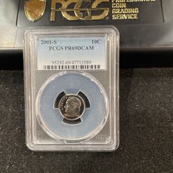 2001 S Gem Proof Roosevelt Dime Graded At PR69 With A Deep Cameo S-15
