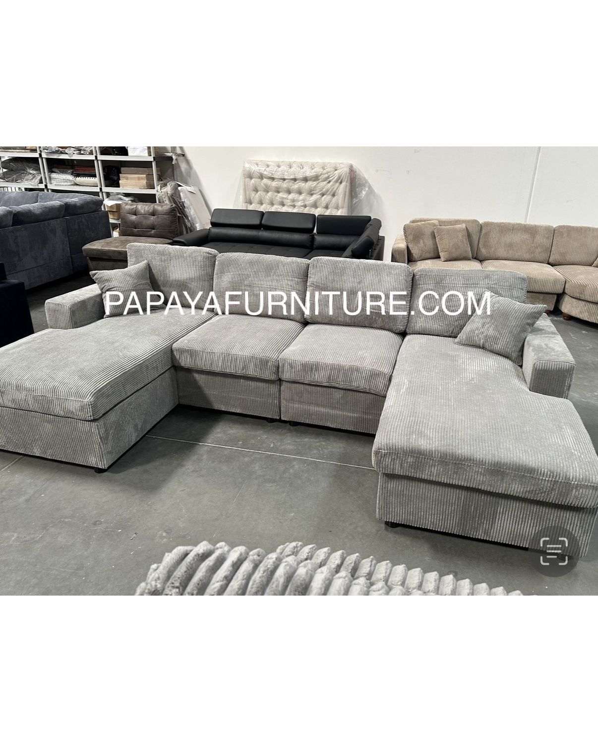 New! Grey 120”L Double Chaise Sectional Sofa, Corduroy Sectional, U-Shaped Sectional, Grey Sectional With Chaise, Soft Plush Sectional,Sofa,Sectional 