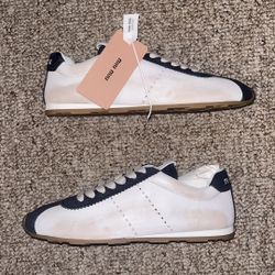 Miu Miu Wmns Plume Nappa Leather And Suede Sneaker ‘White Blue’ / IT W 38.0