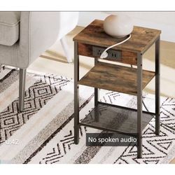 HOOBRO End Table with Charging Station and USB Ports, Small Side Table for Small Space, 3-Tier Nightstand with Adjustable Shelf, for Living Room, Bedr