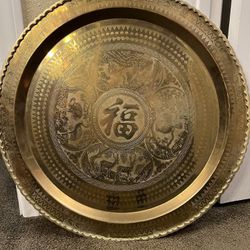 24 Inch Brass Table Or Hanging Tray Made In Hong Kong Etched