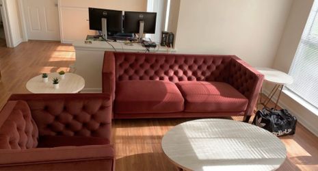 Velvet Upholstery Sofa with Loveseat, End Tables and Coffee Table
