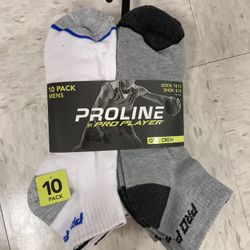 NWT Proline Men’s Quarter Crew Socks 10 Pairs