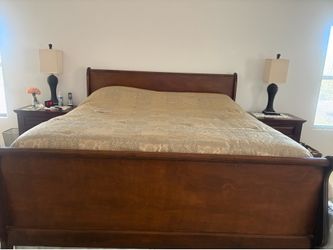 MOVING!! King Size Bed, wood frame head/foot board, box spring and stand