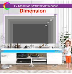 😀 LED TV Stand for 85 Inch TV, Modern TV Stand with Power Outlet, High Gloss TV Console Entertainment Center with Storage and LED Lights for Living R