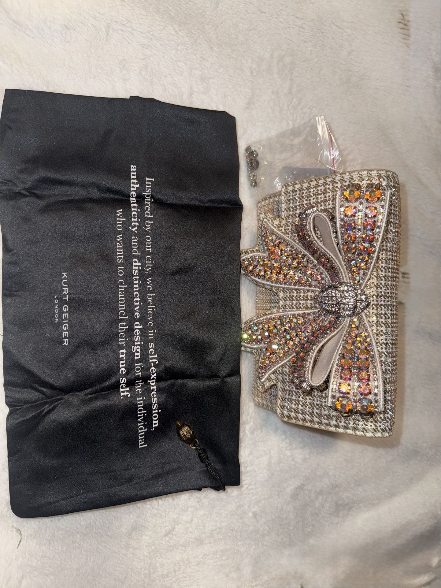 Kurt Geiger Multicolor Embellished Bow Clutch/Crossbody Purse