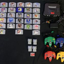 Nintendo 64 Console, 25 Games, 4 Controllers, 4 Rumble Pak Bundle