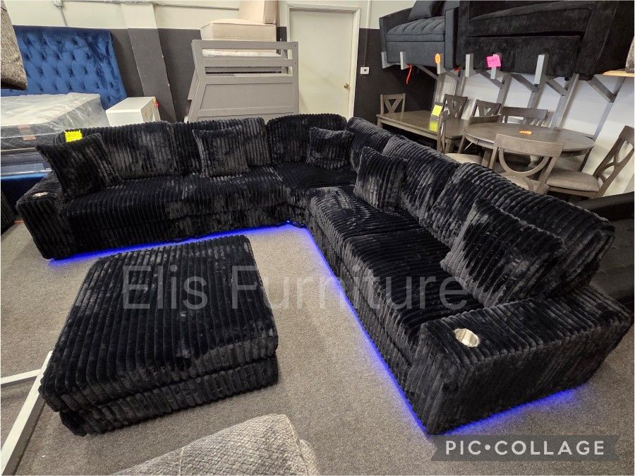 Brand New Sectional Black Friday Deal Oversize Corduroy Fabric Black With LED REG $1499 NOW $1399 