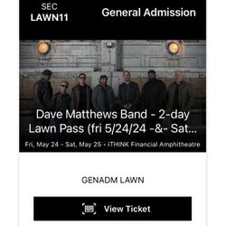 Dave Matthews Band DMB 2-day Lawn Ticket 