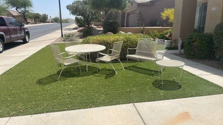 All metal patio set with bench