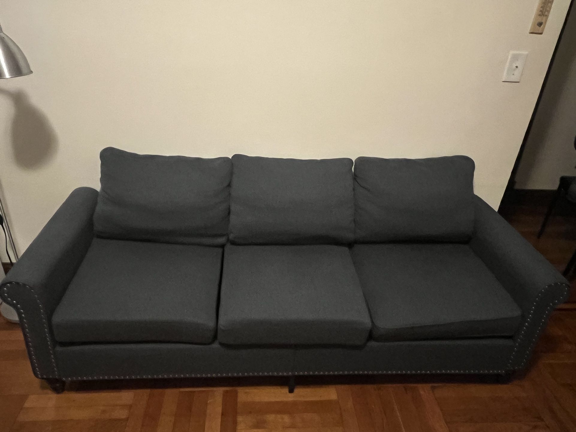 Three Seat Couch Sofa Blue With Removable Pillows