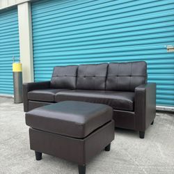 * Faux Leather Sectional Sofa L-Shape Couch Including Ottoman * FREE DELIVERY