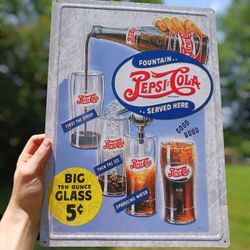 Brand New Pepsi-Cola Big Glass Sign - 17"x12"