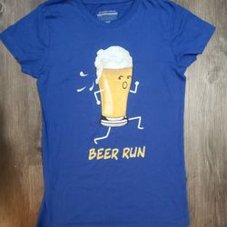Women's Blue Fun "Beer Run" Shirt, Size Large!
