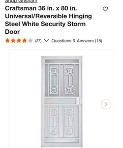 Grisham Craftsman 36 in. x 80 in. Universal/Reversible Hinging Steel White Security Storm Door