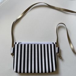 Small Mini Striped Shoulder Bag for Women or Girls Sz 7” Black, White & Gold