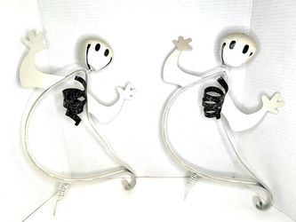 Vintage Halloween Jingle Bell Ghost Metal Stake Decoration Set of 2